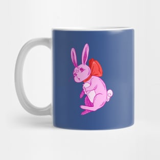 Confused Pink Bunny in Red Bow Mug